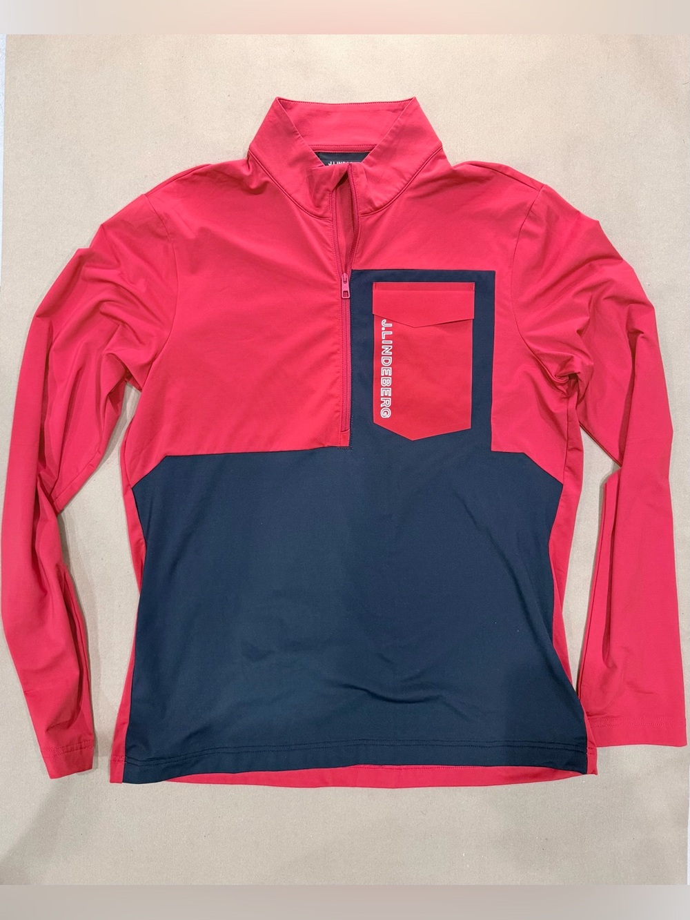 J.Lindeberg Methis Half‑Zip Mid Layer – Men’s L Red/Navy Performance Pullover